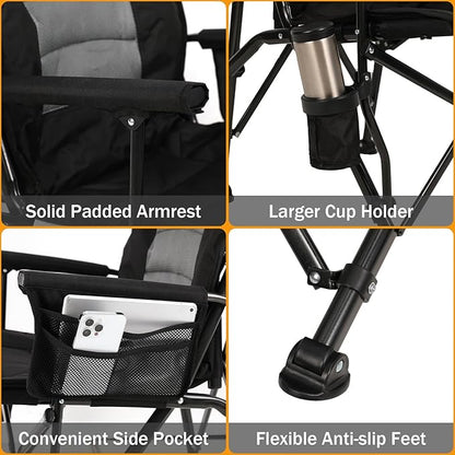 TOBTOS Oversized Camping Chairs for Adults with Adjustable High Backrest - Heavy Duty Folding Chairs Support up to 330lbs with Cup Holder & Side Pocket for Camping, Beach, Fishing, Lawn