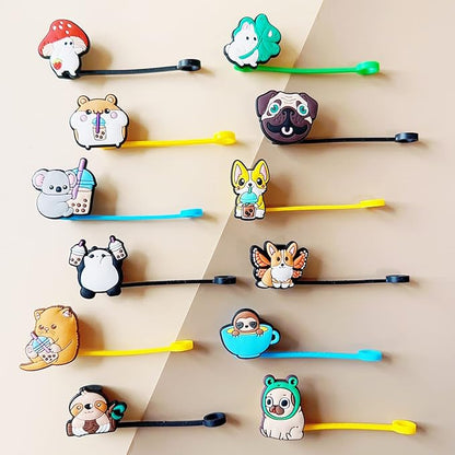 Stanley Cup Accessories Set Including 12 Pcs Straw Cover Cap for 7-8mm (0.27-0.32 inches) Straws, Cute Animal Drinking Straw Plugs for Stanley 40oz & 30oz Tumbler Cups Kids Party Favor