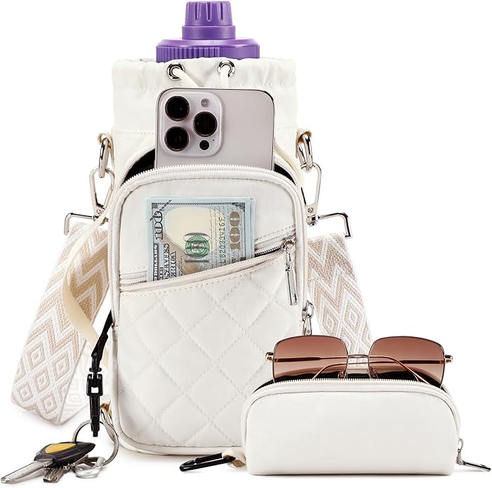 Water Bottle Carrier Bag with Strap, Water Bottle Holder Crossbody Bags for Women Men for Walking, Hiking,Cycling