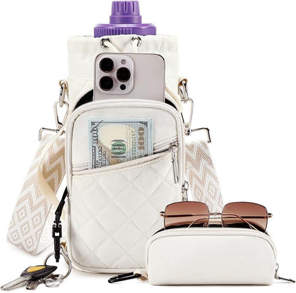 Water Bottle Carrier Bag with Strap, Water Bottle Holder Crossbody Bags for Women Men for Walking, Hiking,Cycling