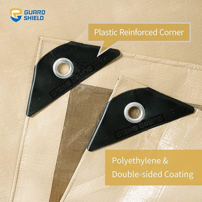 GUARD SHIELD Beige Tarp Heavy Duty Waterproof 12x12 Feet Outdoor Poly Tarps Cover Square Thick UV Resistant Canopy Tarpaulin with Grommets 10mil