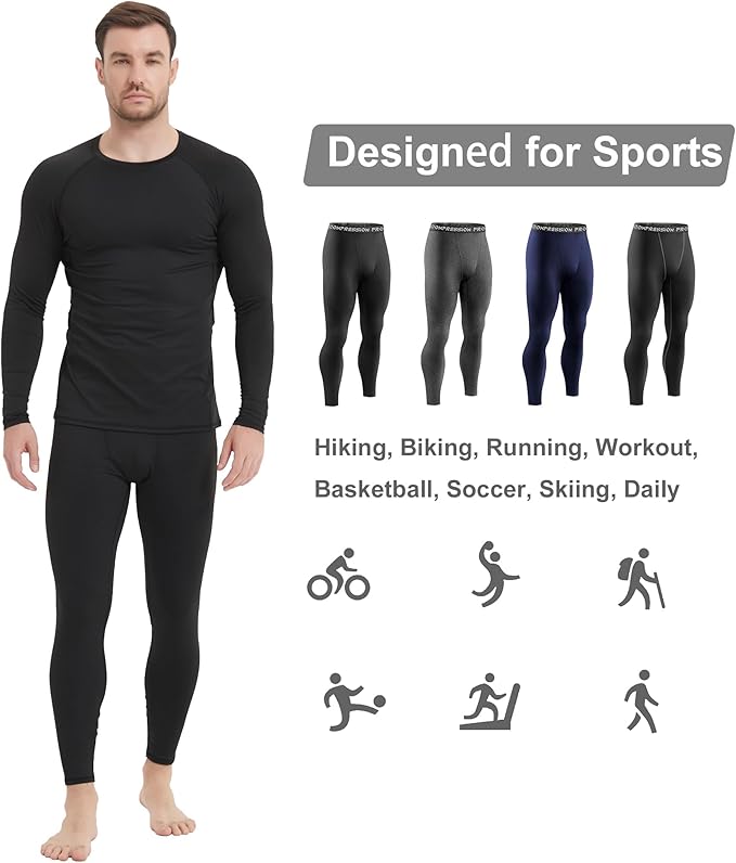 Dalavch 4 Pack Men Thermal Compression Pants,Fleece Lined Heated Leggings for Cold Weather Sports Athletic Winter Baselayer