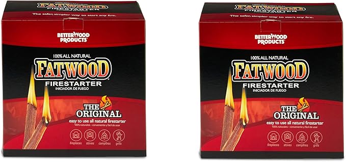 Betterwood 10lb Fatwood Natural Pine Firestarter (2 Pack) for Campfire, BBQ, or Pellet Stove; Non-Toxic and Water Resistant