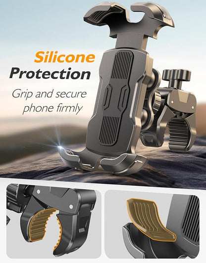 Bike Phone Holder, [Vibration Damper] [Tool-Free] Motorcycle Phone Mount, [Silicone Cushion] Handlebar Mount with Security Lock Compatible with iPhone, Samsung and 4.7-6.9'' Devices