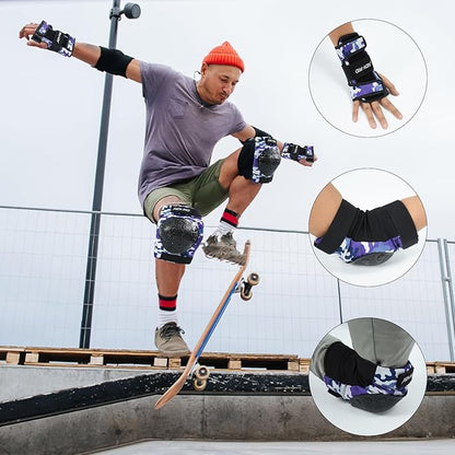 Adult/Youth/Kids Knee Pads and Elbow Pads Set Skateboard Protective Gear, 6 in 1 Knee Guards Kids Wrist Guards for Roller Skating Skateboarding Biking