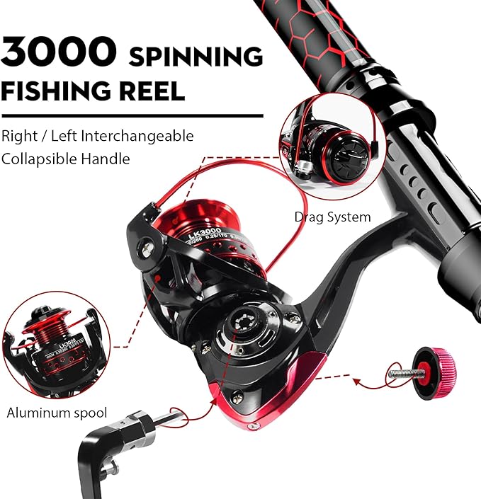 Fishing Rod and Reel Combos, Unique Design with X-Warping Painting, Carbon Fiber Telescopic Fishing Rod with Reel Combo Kit with Tackle Box, Best Gift for Fishing Beginner and Angler