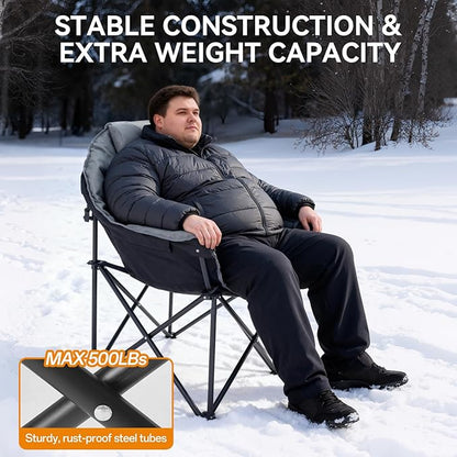 Oversized Heated Camping Chairs, 3 Heating Level for Back and Seat, Portable & Folding Camping Chair with Pillow for Outdoor Sports, Fishing, Patio, Picnics, Battery Not Included, Gray