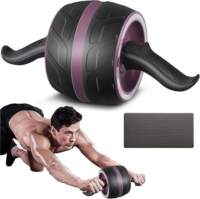 AB Wheel Roller with Resistance Spring, Automatic Rebound Exercise Abdominal Ultra-Wide Wheels Fitness for Gym & Home, Core Work-out Strength-Training Roller with Knee Pad, 14.6"W