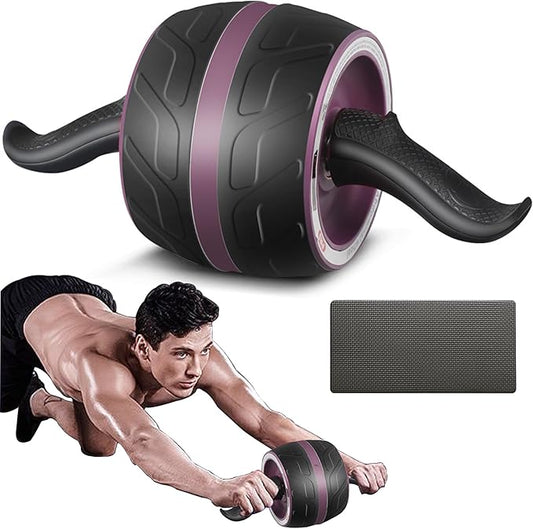 AB Wheel Roller with Resistance Spring, Automatic Rebound Exercise Abdominal Ultra-Wide Wheels Fitness for Gym & Home, Core Work-out Strength-Training Roller with Knee Pad, 14.6"W