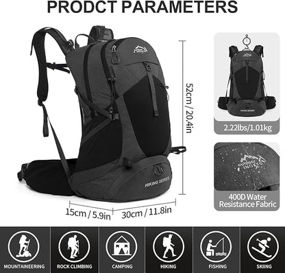 Hiking Backpack, Waterproof Hiking Daypack with 3L Water Bladder and Rain Cover, Lightweight Travel Camping Backpack for Men Women (Black)