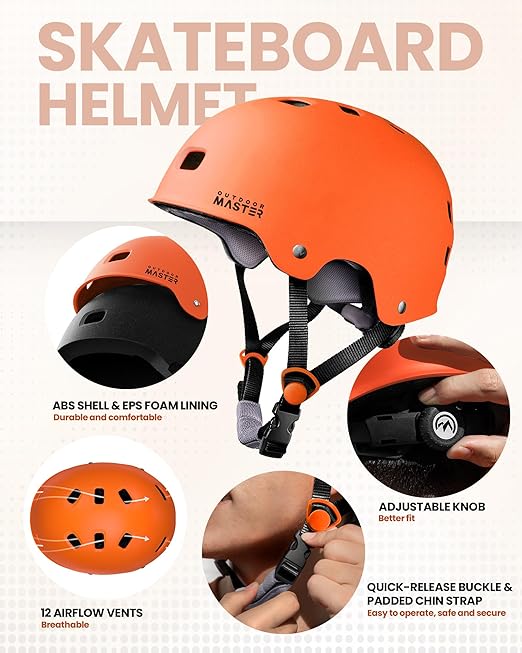 OutdoorMaster Skate Protective Gear Set for Adult & Youth, Skateboard Helmet Knee and Elbow Pads with Wrist Guards for Scooter, Inline Roller Skating, Skateboarding