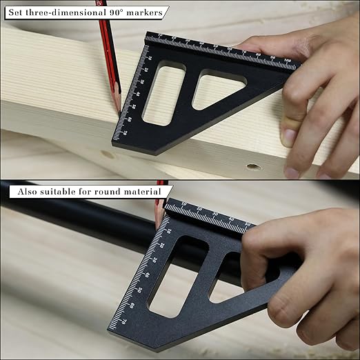 Woodworking Square Ruler, Multi-Angle Measuring Ruler,45/90 Degree Aluminum Alloy Drawing Line, Miter Triangle Ruler, High Precision Layout Measuring Tool for Engineers, Carpenters, and Craftsmen