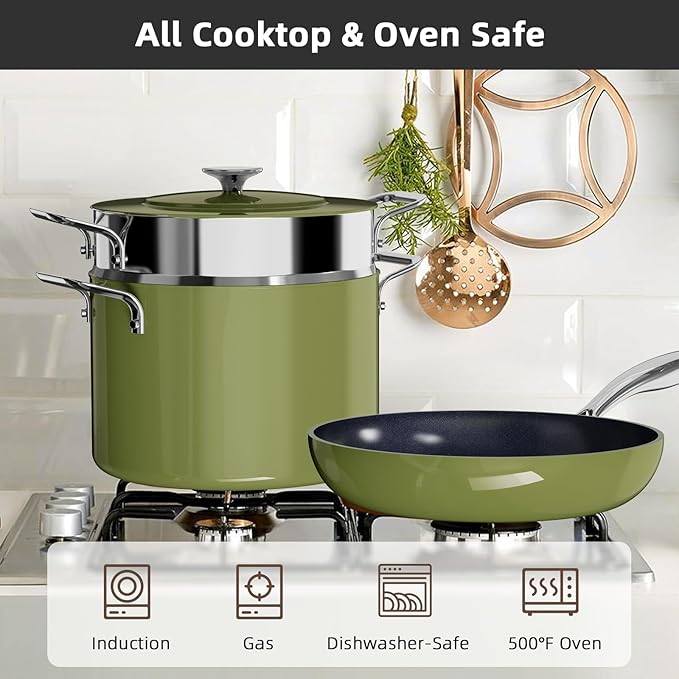 Nuwave Lux 13pc Forged Lightweight Cookware Set PFAS Free, Healthy G10 Duralon Ceramic Coating, Ultra Non-Stick, Stay-Cool Handles, Works on All Cooktops & Induction Ready