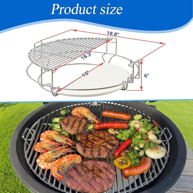 S2C (1-Pack) Cooking Grate System Grilling Accessory for 18" Kamado Joe Classic, Large Big Green Egg, Coyote The Asado Cooker, Pit Boss and Other kamado Grill