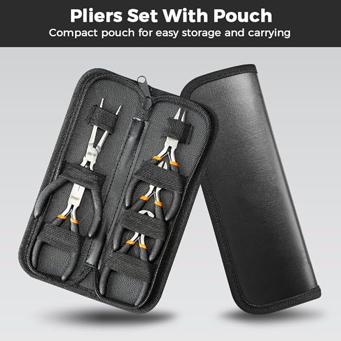 LIFEGOO 5 Pieces Mini Pliers Set – Durable Precision Tool Kit for Crafts, Jewelry & DIY, Includes Long Needle Nose, Bent Nose, Diagonal, End Cutting, Nipper (Black)