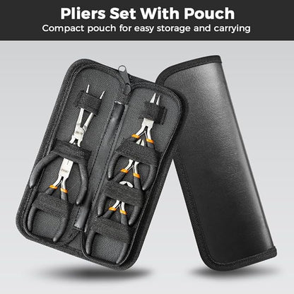 LIFEGOO 5 Pieces Mini Pliers Set – Durable Precision Tool Kit for Crafts, Jewelry & DIY, Includes Long Needle Nose, Bent Nose, Diagonal, End Cutting, Nipper (Black)