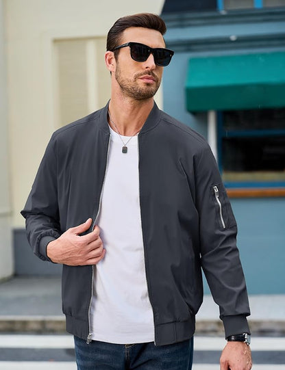 MAGCOMSEN Men's Bomber Jacket Lightweight Casual Windbreaker Spring Fall Zip Up Coat with 5 Pocket