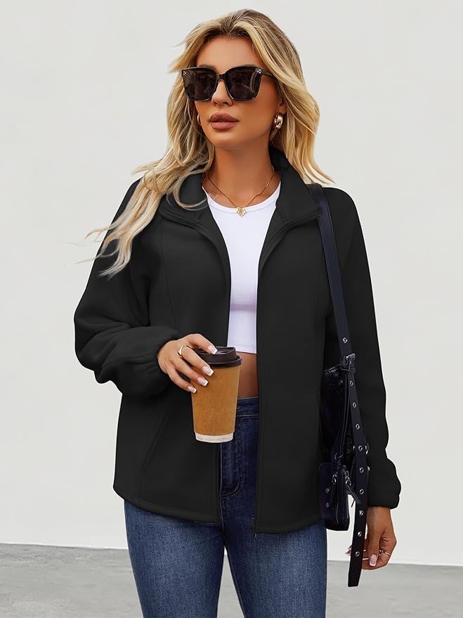 Womens Zip Up Fleece Jacket With 6 Pockets Casual Long Sleeve Fall Winter Fashion Outfits Clothes 2025