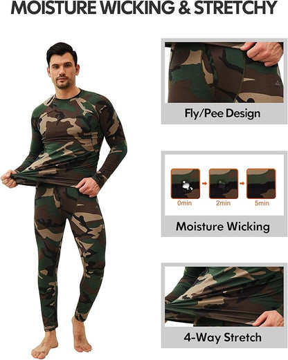 CL convallaria 2 Pack Mens Thermal Underwear Fleece Lined Long Johns Winter Base Layer Cold Weather Hunting Gear