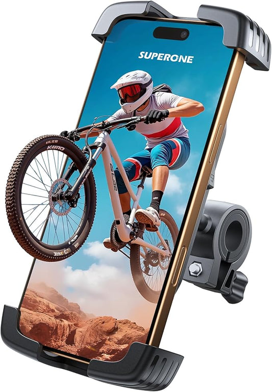 SUPERONE Bike Phone Holder, [Silicone Wrapped] [1s Lock] Motorcycle Cell Phone Holder Mount, Bicycle Scooter Handlebar Clamp for iPhone 17 16 15 Air Pro Max, S25 S24 Ultra, More 4.7-7.2" Phones