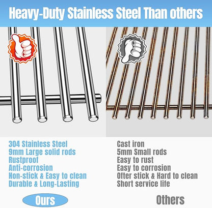 18.7" SUS304 9MM Cooking Grates for Weber Genesis II 400 and Genesis II LX 400, Genesis II/LX E410 E415 E435 E440 S410 S415 S435 S440 Series Grills, 3 Packs Grill Grate Parts for Weber 66089