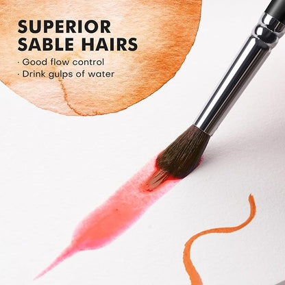 Watercolour Brushes Set, Fuumuui 7PCS Professional Kolinsky Sable Paint Brush with Patented Extended Points Design, Round, Flat, Oval, Mop for Fine Detail, Gouache, Ink, Watercolour Painting