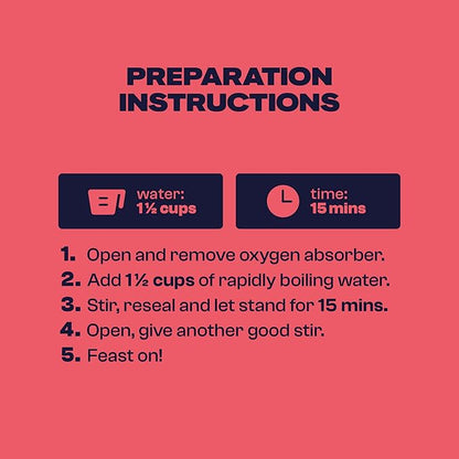 BIGHORN Mountain Food Spicy Mexican Birria and Rice - contains 4 packs | 8 servings | 140g Protein | 1,960 Calories - premium freeze dried meals for backpacking food - dehydrated camping food for backpacking meal - just add water - great taste