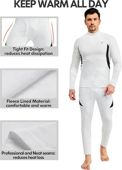 CL convallaria 2 Pack Mens Thermal Underwear Fleece Lined Long Johns Winter Base Layer Cold Weather Hunting Gear