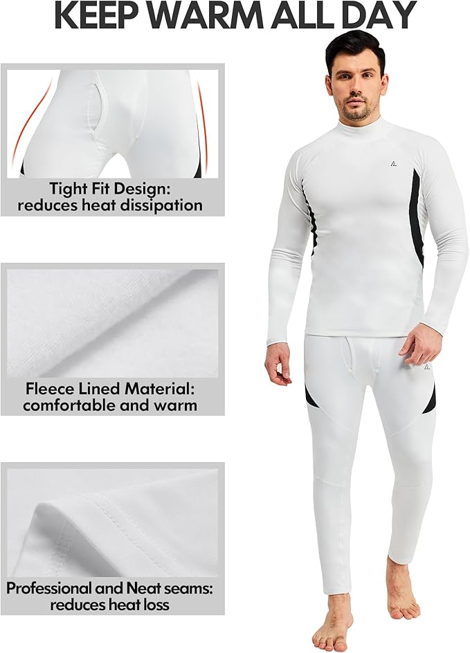 CL convallaria 2 Pack Mens Thermal Underwear Fleece Lined Long Johns Winter Base Layer Cold Weather Hunting Gear