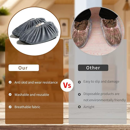 5 Pairs Reusable Shoe Covers, Non Slip Shoe Protectors Covers, Universal Soft Washable Thickened Foot Boot Shoe Covers for Indoors Home Laboratory (Grey)