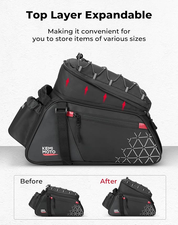 KEMIMOTO Bike Bag PVC Bicycles Rear Rack 15L Bicycles Trunk Pannier with Waterproof Cover and Water Cup Bag for Commuter Travel Outdoor