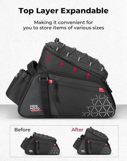 KEMIMOTO Bike Bag PVC Bicycles Rear Rack 15L Bicycles Trunk Pannier with Waterproof Cover and Water Cup Bag for Commuter Travel Outdoor