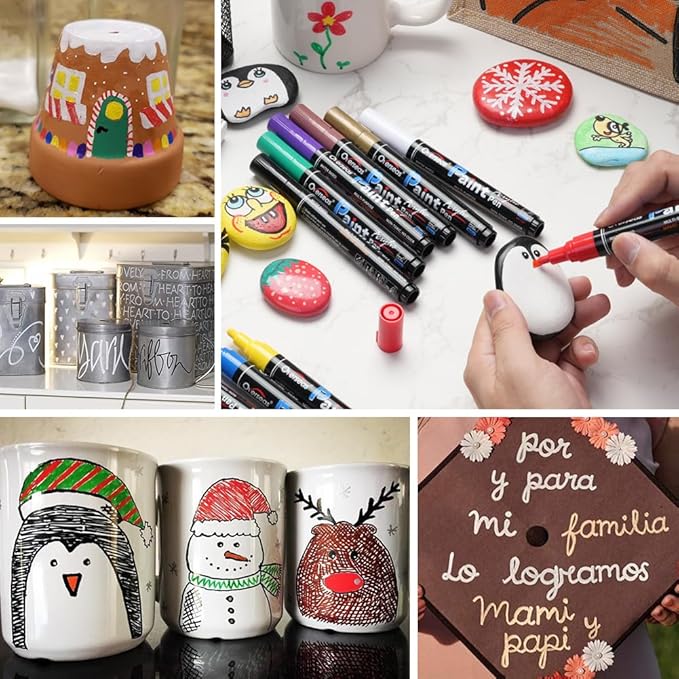 Overseas Green Paint Pens Paint Markers - Permanent Acrylic Markers 12 Pack, Water-Based, Quick Dry, Waterproof Marker Pen for Rock, Wood, Plastic, Metal, Canvas, Glass, Fabric, Mugs. Medium Tip