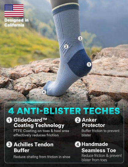 Merino Wool seamless Hiking Socks Moisture Wicking Anti-Blister Breathable Cushioned Compression Womens