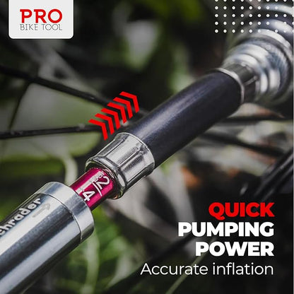 Pro Bike Tool Mini Bike Pump - Compact and Portable Bicycle Tire Pump for Fast Inflation - Compatible with Presta and Schrader Valves - Lightweight and Durable Design - Essential Bicycle Accessories