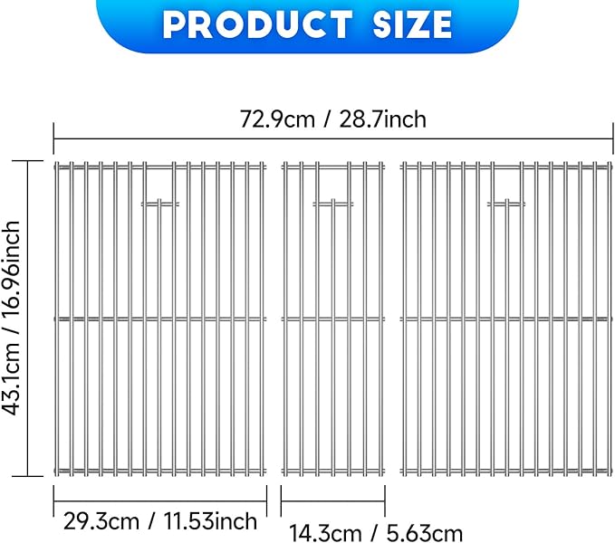 3Pack Stainless Steel Cooking Grates for Nexgrill Replacement Parts 720-0882A Evolution Infrared Plus 5-Burner, Stainless Steel Gas Grills Grates Replacement Parts, Solid Rod Grill Cooking Grids