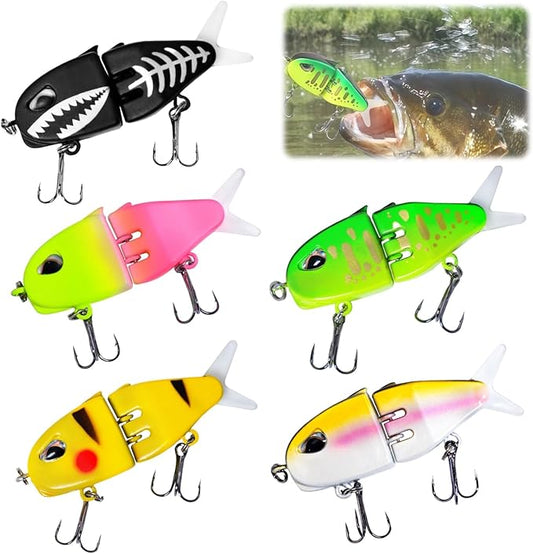 5 Pcs Mini Glide Bait for Bass Fishing,2.36 Inch Multi-Jointed Swimbait,Bionic Minnow Lures with Double Hook,Slow Sinking Glide Baits for Freshwater and Saltwater