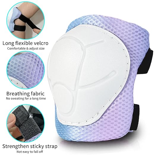 Gradient Color Kids Protective Gear Set Knee Pads for Kid 2-14 Years,W/ Adjustable Strap Kids/Youth Knee Pads Elbow Pads Wrist Guards Set for Inline Roller Skates,Cycling,BMX Bike,Skateboard,Scooter