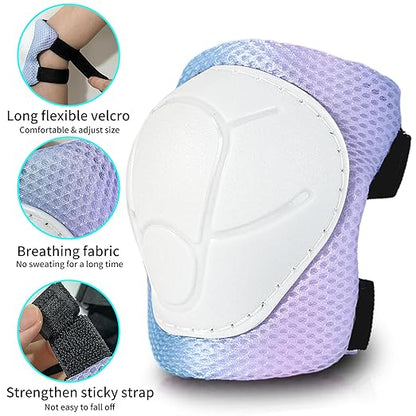 Gradient Color Kids Protective Gear Set Knee Pads for Kid 2-14 Years,W/ Adjustable Strap Kids/Youth Knee Pads Elbow Pads Wrist Guards Set for Inline Roller Skates,Cycling,BMX Bike,Skateboard,Scooter
