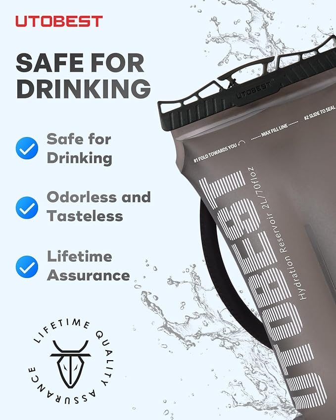 Hydration Bladder,TPU Water Bladder,Water Bladder for Hiking Backpack,BPA Free,Wide Opening,Leak-Proof,Water Reservoir for Hiking Cycling Camping Running