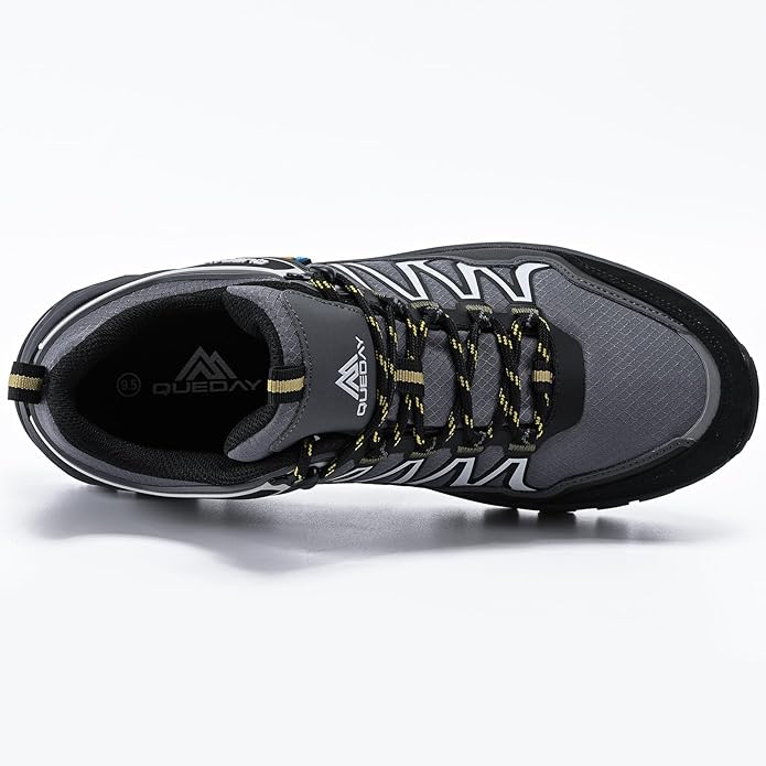 Queday Mens Waterproof Hiking Shoes Lightweight Outdoor Walking Shoes Breathable Hike Trekking Trails Camping Climbing