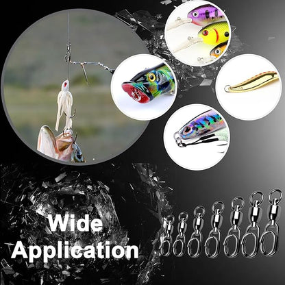 Atibin High Strength Snap Swivels Saltwater Ball Bearing Fishing Swivels Freshwater Stainless Steel Split Rings Fishing Black Nickel 30lbs-156lbs