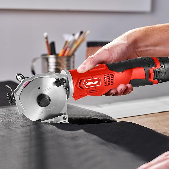 Cordless Electric Rotary Shear Cutter, Multi-layer Electric Fabric Scissors with 1.3"Cutting Thickness, for Cloth Fabric Leather and Carpet, Comes with 1 Battery, 2pcs blade, 14.4V