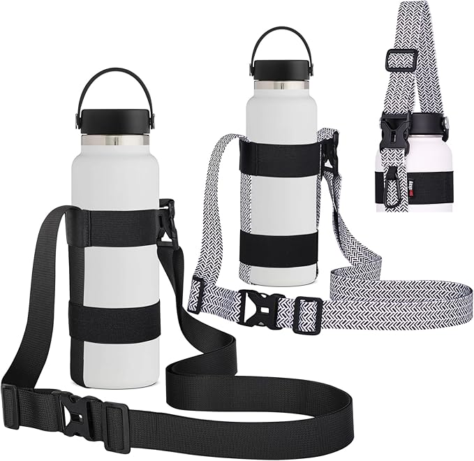 HEYSKAY Water Bottle Holder With Handle and Adjustable Shoulder Strap, Sling With Carabiner for 12oz-40oz Hydro Flask, Sports, Gym, Hiking, Camping, Walking
