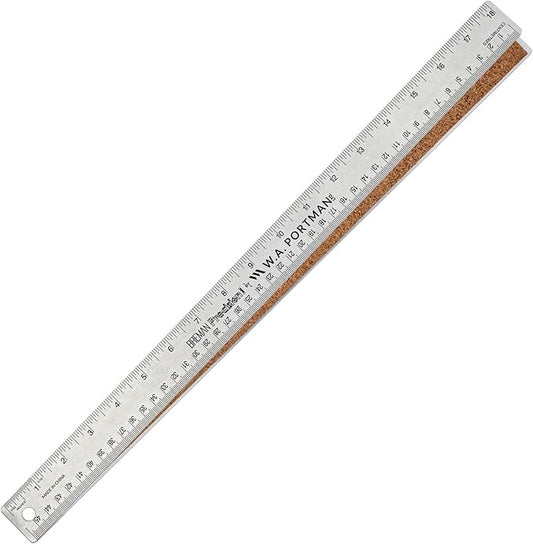 Breman Precision Metal Ruler 18 Inch Cork Back – Stainless Steel Straight Edge, Flexible Non-Slip 18 Inch Metal Ruler with Cork Backing – Imperial & Metric for Crafting, School, Workshop & Home Use