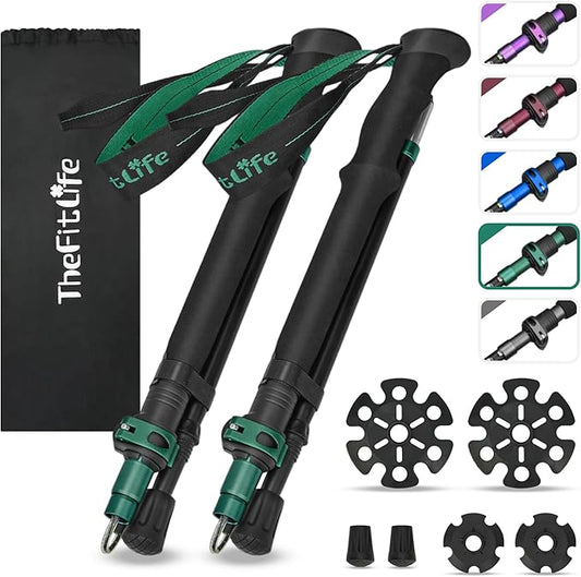 TheFitLife Collapsible Trekking Poles for Hiking – Lightweight Folding Walking Sticks for Men and Women with Extra-Long Foam Handle and Metal Flip Lock