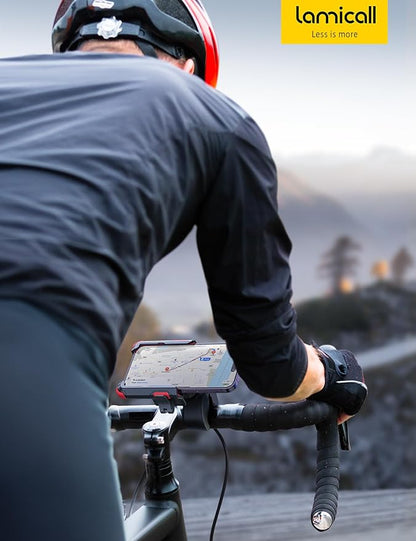 Lamicall Motorcycle Phone Mount Holder - [Camera Friendly] [1s Lock] Bike Phone Holder Handlebar Clamp, Bicycle Scooter Phone Clip, for iPhone Air, 17, 16, 15 Pro Max, Galaxy, 4.7-7" Phones, Red