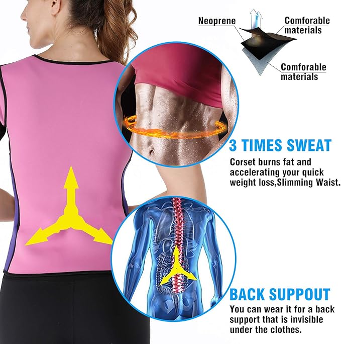 Women Sauna Sweat Vest with Sleeves Neoprene Fitness Shirt Workout Body Shaper Sport Tank Top