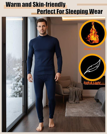 Jecery 4 Set Winter Thermal Underwear for Men Warm Base Layer Men Cold Weather Windproof Cotton Bottom Top Shirt Pants