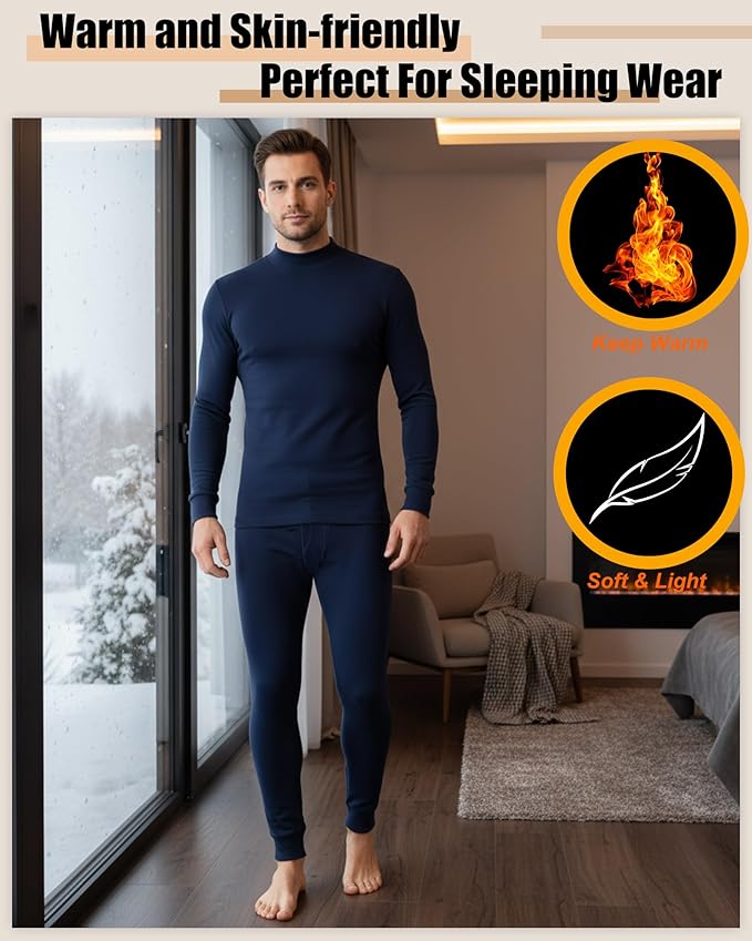 Jecery 4 Set Winter Thermal Underwear for Men Warm Base Layer Men Cold Weather Windproof Cotton Bottom Top Shirt Pants
